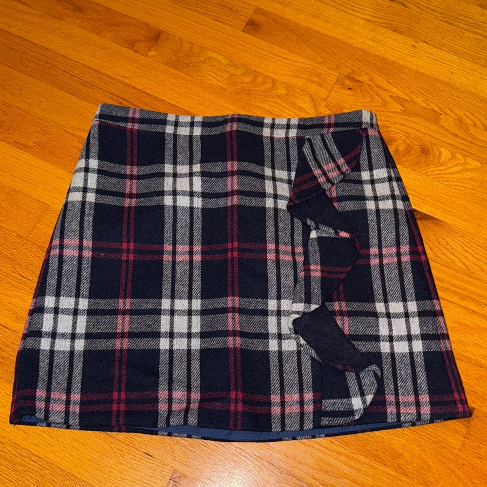 J. Crew Factory Navy and Pink Plaid Skirt